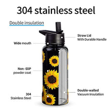 Load image into Gallery viewer, CLQFDT 32oz Sunflower Vacuum Insulated Stainless Steel Water Bottles with Straw &amp; Spout Lids, Double Wall Sport Bottle, Sweat-Proof BPA Free, Canteen Metal Thermo Mug Hydro Cup Jug, Sunlfower Gift_6940
