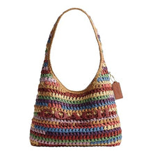Load image into Gallery viewer, COACH Women's Large Weave Straw Brooklyn Shoulder Bag 28, B4/Multi, One Size_1
