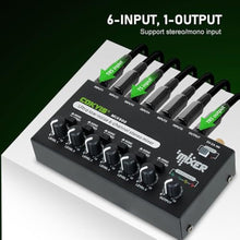 Load image into Gallery viewer, COKYIS Mini Audio Mixer, 6-Channel Stereo Line Mixer for Precision Sub-Mixing, with Ultra Low-Noise Operation, Independent Microphone Control, 1/4" TRS Input/Output-for Guitars, Bass, Stage Mixer_680

