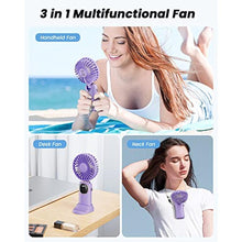 Load image into Gallery viewer, coldSky Portable Handheld Fan, 4000mAh Battery Operated 3 in 1 Multifunction Personal Travel Fans with Digital Display, 90 Foldable Desk Fan with Base, 5 Speed Lash Fan for Makeup/Commute/Office, Purple_8418
