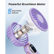 Load image into Gallery viewer, coldSky Portable Handheld Fan, 4000mAh Battery Operated 3 in 1 Multifunction Personal Travel Fans with Digital Display, 90 Foldable Desk Fan with Base, 5 Speed Lash Fan for Makeup/Commute/Office, Purple_8421
