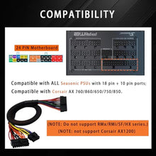 Load image into Gallery viewer, COMeap 24 Pin ATX Cable for Corsair AX Series and Seasonic PSUs, 18 Pin + 10 Pin to 24 Pin ATX PSU Power Adapter Sleeved 24.8-inch(63cm), Black_5012
