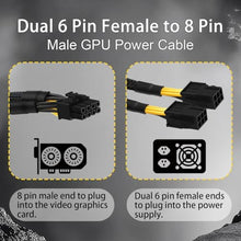 Load image into Gallery viewer, COMeap 6 Pin to 8 Pin GPU Adapter, Dual 6 Pin Female to 8 Pin Male GPU Power Sleeved Cable 9.5-inch(24cm), Black_4671
