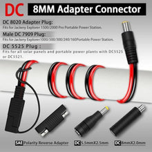 Load image into Gallery viewer, COMeap 6FT 1.8M SAE to DC8mm Male Adapter for Jackery Solar Panel, with Polarity Reverse Adapter DC7909 to DC5525/DC8020 Converter for Explorer/GZ Portable Power Station Solar Generator 14AWG, Black_4797
