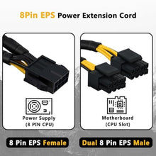 Load image into Gallery viewer, COMeap CPU 8 Pin Splitter, CPU 8 Pin Female to Male Power Supply EPS Converter Adapter Extension Sleeved Cable for Motherboard 9.5-inch(24cm), Black_4489
