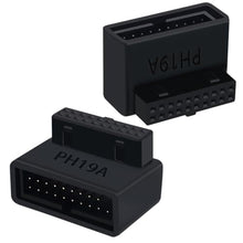 Load image into Gallery viewer, COMeap USB 3.0 90 Degree Motherboard Adapter, 19Pin Male to Female L Turn Right Angle Extension Power Adapter for Desktop Motherboard Internal Header Up AngledPack of 2, UPAngledwithCase_1
