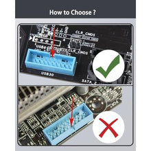 Load image into Gallery viewer, COMeap USB 3.0 90 Degree Motherboard Adapter, 19Pin Male to Female L Turn Right Angle Extension Power Adapter for Desktop Motherboard Internal Header Up AngledPack of 2, UPAngledwithCase_4973
