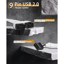 Load image into Gallery viewer, COMeap USB Header Splitter, Motherboard 9 Pin USB 2.0 to Dual 9 Pin Extension Header Cable for PC Computer Internal Motherboard USB Hub White (Pack of 2)_4977
