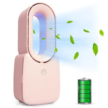 Load image into Gallery viewer, CONBOLA Small Tower Fan, 11.8 Inch Personal Portable Fan Rechargeable, USB Quiet Bladeless Desk Fan with 3 Speeds, Battery Operated Fan with Decorative LED for Office Bedroom Outdoor Table Home(Pink)_1
