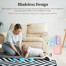 Load image into Gallery viewer, CONBOLA Small Tower Fan, 11.8 Inch Personal Portable Fan Rechargeable, USB Quiet Bladeless Desk Fan with 3 Speeds, Battery Operated Fan with Decorative LED for Office Bedroom Outdoor Table Home(Pink)_329
