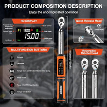 Load image into Gallery viewer, coobeast 3/8 Drive Digital Torque Wrench(1.5-99.5 Ft-lbs./2-135Nm), Orange_5524
