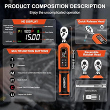 Load image into Gallery viewer, coobeast Digital Torque Wrench 1/4 Drive, 0.33-22.1 Ft.lbs./0.45-30Nm Range, Electronic Torque Screwdriver with Dual Direction Ratchet, Buzzer and LED Alert for Bicycle, Bike, DIY and Home Repair, Orange_5479
