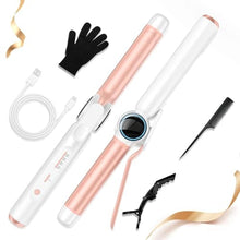 Load image into Gallery viewer, Cordless Curling Iron Rechargeable,USB Rechargeable 9000 mAh Cordless Hair Curler,4 Temp Setting Travel Battery Powered Curling Iron,2 in 1 Portable Hair Straightener and Curler, RoseGold_1
