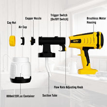 Load image into Gallery viewer, Cordless Paint Sprayer, Upgraded HVLP Brushless Spray Gun Compatible with Dewalt 20V Max Battery (Tool Only), Easy to Clean, 3 Copper Nozzles, 3 Spray Patterns for Home Interior &amp; Exterior, Yellow_418
