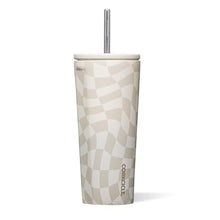 Load image into Gallery viewer, Corkcicle Cold Cup - Triple Insulated Tumbler with Straw - 12 Hours Cold - Leak-Resistant Lid - Easy Grip - Non-Slip Bottom - Summer Drinkware Gift - Keeps Drinks Ice Cold - 24 oz - Wavy Checkerboard, WavyCheckerboard_1
