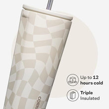 Load image into Gallery viewer, Corkcicle Cold Cup - Triple Insulated Tumbler with Straw - 12 Hours Cold - Leak-Resistant Lid - Easy Grip - Non-Slip Bottom - Summer Drinkware Gift - Keeps Drinks Ice Cold - 24 oz - Wavy Checkerboard, WavyCheckerboard_5934
