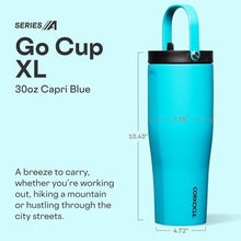 Load image into Gallery viewer, Corkcicle Go Cup XL - Leak-Proof Travel Tumbler - Triple Insulated Stainless Steel Water Bottle - Easy-Carry Handle - Summer Drinkware Gift - Keeps Drinks Ice Cold - 30 oz - Capri Blue, CapriBlue_5514
