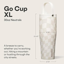 Load image into Gallery viewer, Corkcicle Go Cup XL - Leak-Proof Travel Tumbler - Triple Insulated Stainless Steel Water Bottle - Easy-Carry Handle - Summer Drinkware Gift - Keeps Drinks Ice Cold - 30 oz - Wavy Checkerboard, WavyCheckerboard_5509
