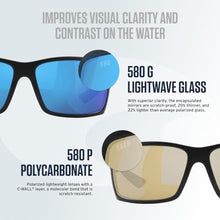 Load image into Gallery viewer, Costa Del Mar Men's Rinconcito Rectangular Sunglasses, Matte Black/Grey Silver Mirrored Polarized-580g, 60 mm, MatteBlackGreySilverMirroredPolarizedg_773
