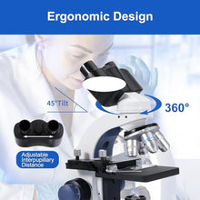Load image into Gallery viewer, creahub Compound Binocular Microscope for Adults Students, 40X-2500X Lab Binocular Microscopes with 1.3 MP USB Eyepiece Camera, 100X Oil Immersion Objectives and Microscope Slide Set_1366
