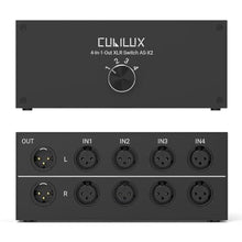 Load image into Gallery viewer, Cubilux AS-X2 4-In-1-Out Stereo XLR Selector, Passive Balanced XLR Line-in Audio Switcher, Microphone Switch Box Full Aluminum Alloy Case, Support Phantom Power Passes Through, Black_1
