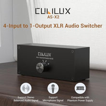 Load image into Gallery viewer, Cubilux AS-X2 4-In-1-Out Stereo XLR Selector, Passive Balanced XLR Line-in Audio Switcher, Microphone Switch Box Full Aluminum Alloy Case, Support Phantom Power Passes Through, Black_500

