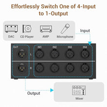 Load image into Gallery viewer, Cubilux AS-X2 4-In-1-Out Stereo XLR Selector, Passive Balanced XLR Line-in Audio Switcher, Microphone Switch Box Full Aluminum Alloy Case, Support Phantom Power Passes Through, Black_501
