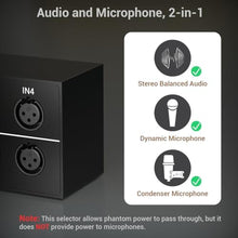 Load image into Gallery viewer, Cubilux AS-X2 4-In-1-Out Stereo XLR Selector, Passive Balanced XLR Line-in Audio Switcher, Microphone Switch Box Full Aluminum Alloy Case, Support Phantom Power Passes Through, Black_502
