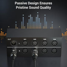 Load image into Gallery viewer, Cubilux AS-X2 4-In-1-Out Stereo XLR Selector, Passive Balanced XLR Line-in Audio Switcher, Microphone Switch Box Full Aluminum Alloy Case, Support Phantom Power Passes Through, Black_503

