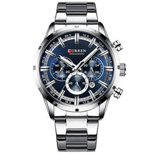 Load image into Gallery viewer, CURREN Mens Watch Sport Quartz Chronograph Wristwatches with Luminous hands Fashion Stainless Steel Clock date (Silver blue)._1
