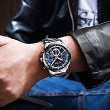 Load image into Gallery viewer, CURREN Mens Watch Sport Quartz Chronograph Wristwatches with Luminous hands Fashion Stainless Steel Clock date (Silver blue)._393
