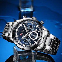 Load image into Gallery viewer, CURREN Mens Watch Sport Quartz Chronograph Wristwatches with Luminous hands Fashion Stainless Steel Clock date (Silver blue)._394
