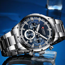 Load image into Gallery viewer, CURREN Mens Watch Sport Quartz Chronograph Wristwatches with Luminous hands Fashion Stainless Steel Clock date (Silver blue)._395

