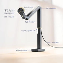 Load image into Gallery viewer, CZUR Fancy S Pro USB Document Camera for Teacher, 12MP 4K Webcam with Microphone and LED Light, Up to 60fps, Auto Focus, for Remote Teaching, Web Conference, for Mac and Windows, Black_3444
