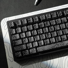 Load image into Gallery viewer, dagaladoo Black Topographic keycaps Double Shot PBT keycaps Shine Through Keyboard Keys Side Printed Key caps Cherry Profile Custom keycap Set for100%, 75%, 65%, 60% US Layout Mechanical Keyboard, BlackTopographic_1
