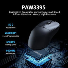 Load image into Gallery viewer, DAIDAI AJ159PRO 8Khz Bluetooth/2.4G/Wired 56G Lightweight Gaming Mouse with Magnetic Charging Dock, PAW3395 Sensor 26KDPI, Huanuo 100 Million Click, 100% ETFE Foot Pad &amp; 8Khz Receiver, AJProBlack_6016
