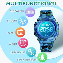 Load image into Gallery viewer, Dayllon Boys Watch Digital Outdoor Sport Waterproof Kids Watches 12/24H Alarm 7 Colorful Stopwatch Military Child Wristwatch for 3-8 Year Old 1548 Small Light Blue,Green Camo XS(3-10 Year Old), CamoLightBlueXSYearOld_1532
