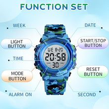 Load image into Gallery viewer, Dayllon Boys Watch Digital Outdoor Sport Waterproof Kids Watches 12/24H Alarm 7 Colorful Stopwatch Military Child Wristwatch for 3-8 Year Old 1548 Small Light Blue,Green Camo XS(3-10 Year Old), CamoLightBlueXSYearOld_1533
