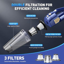 Load image into Gallery viewer, DBHAL Handheld Vacuum Cordless, 15000PA Powerful Suction Car Vacuum Cleaner Lightweight with Multi Accessories, Hand held Vacuum Cleaner Dust Busters Cordless Rechargeable for Car Home, Blue_6202
