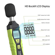 Load image into Gallery viewer, Decibel Meter, Tadeto Digital Sound Level Meter Portable SPL Meter 30dB to 130dB MAX Data Hold with LCD Display Backlight A/C Weighted for Home Factories, Green_119
