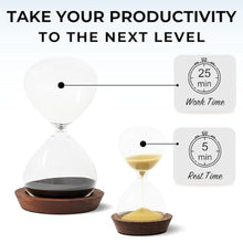 Load image into Gallery viewer, Decorative Hourglass Sand Timer Set - Includes 25 and 5 Minute Sandglass Pomodoro Timers with Wooden Bases - Time Management Productivity Tool - Gift for Home Office Desk, Clear_802

