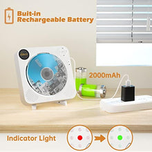 Load image into Gallery viewer, Desobry Portable Bluetooth CD Player with Speakers Wall CD Player for Home with Remote Control FM Radio Digital Screen Headphone Jack Support AUX, White_6820
