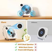 Load image into Gallery viewer, Desobry Portable Bluetooth CD Player with Speakers Wall CD Player for Home with Remote Control FM Radio Digital Screen Headphone Jack Support AUX, White_6822
