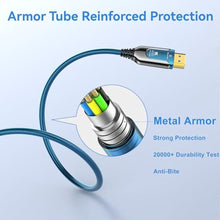 Load image into Gallery viewer, DGHUMEN 100Ft Fiber Optic HDMI Cables 8K 48Gbps, [UPGATED] Metal Armor Jacket, Ultra High Speed HDMI 2.1 Cable, 8K@60Hz 4K@120Hz, Compatible for PlayStation 5 PC HDTV, Male-to-Male (100Feet), Blue_4919
