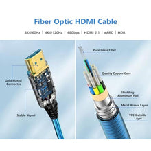 Load image into Gallery viewer, DGHUMEN 100Ft Fiber Optic HDMI Cables 8K 48Gbps, [UPGATED] Metal Armor Jacket, Ultra High Speed HDMI 2.1 Cable, 8K@60Hz 4K@120Hz, Compatible for PlayStation 5 PC HDTV, Male-to-Male (100Feet), Blue_4921
