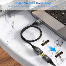 Load image into Gallery viewer, DGHUMEN 8K DisplayPort Extension Cable 1.5Feet, DisplayPort 1.4 Male to Female Extension Cable, Braided DP to DP Extended Cord, Supports 8K@60Hz,4K@120Hz (Grey, 1.5 Ft)_4610
