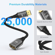 Load image into Gallery viewer, DGHUMEN 8K DisplayPort Extension Cable 1.5Feet, DisplayPort 1.4 Male to Female Extension Cable, Braided DP to DP Extended Cord, Supports 8K@60Hz,4K@120Hz (Grey, 1.5 Ft)_4612
