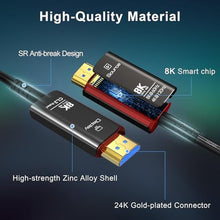 Load image into Gallery viewer, DGHUMEN 95Ft CL3 Rated HDMI Cable, 8K 48Gbps Fiber Optic Ultra High Speed Long HDMI 2.1 Cord for Pipes, in-Wall, Male to Male, Red_4872

