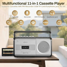 Load image into Gallery viewer, DGXWLLW Cassette Player Boombox with AM/FM Radio, Tape Recorder, AC/Battery, Grey_2386
