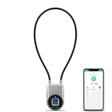 Load image into Gallery viewer, Dhiedas Fingerprint Cable Lock, 6" Long Cable Smart Padlock with Fingerprint Bluetooth APP, Keyless Biometric Waterproof Outdoor Gate Lock for Refrigerator French Door Fence Backyard Pantry, Silver_1
